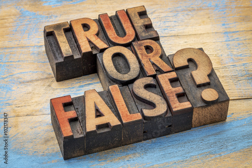 True or false question in wood type photo