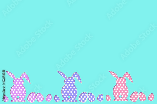 easter border with dots pattern eggs and rabbits