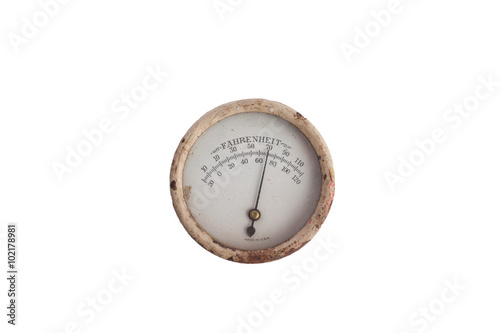 Analog Vintage Round Thermometer On White