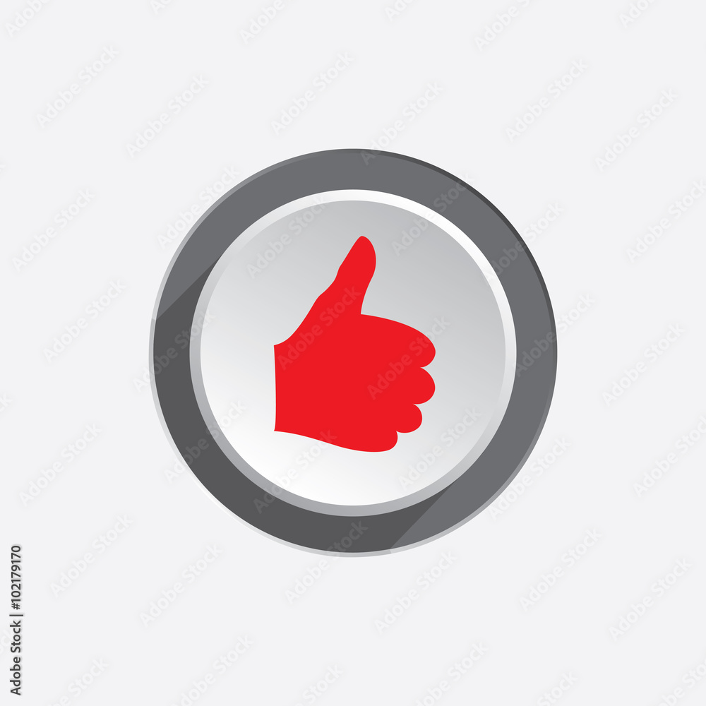 Like hand icon. Thumb up, good symbol. Red sign on round three-dimensional white-gray button. Vector Like hand icon. Thumb up, good symbol. Red sign on round three-dimensional white-gray button. Vector