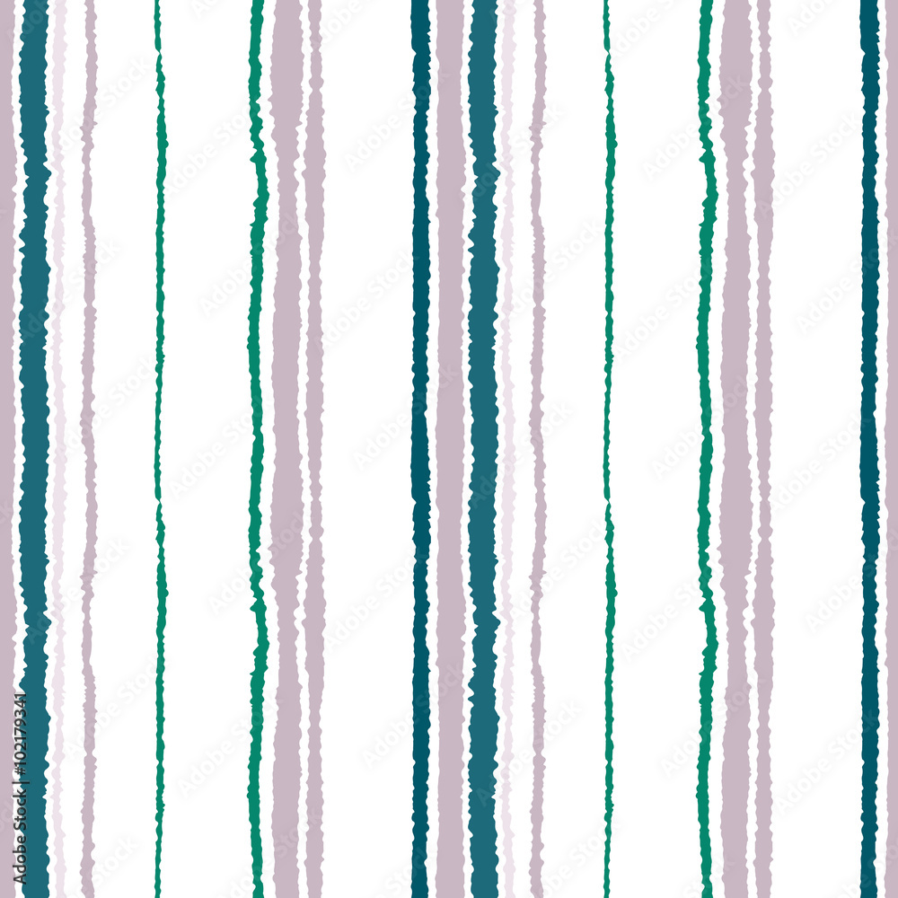 Seamless strip pattern. Vertical lines with torn paper effect. Shred edge background. Cold, soft, gray, green, white colors. Winter theme. Vector