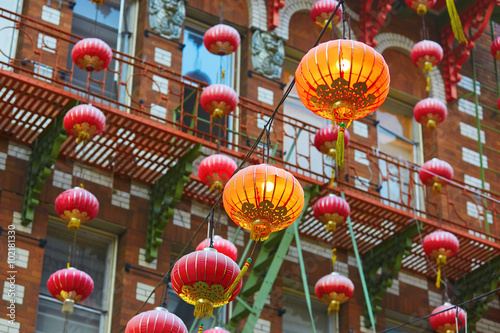 Beautiful red Chinese lanterns in Chinatown of San Francisco
