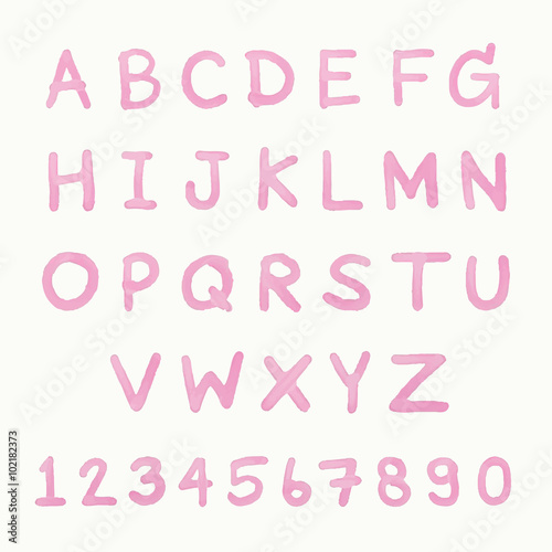 Pink watercolor font.