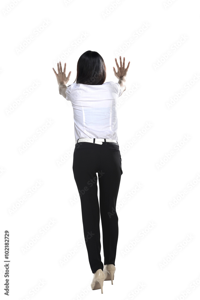 Asian business man push something Asian business man push something