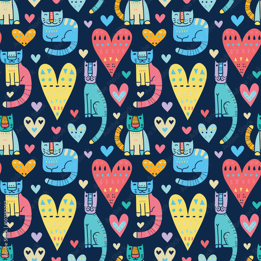 Adorable pattern with cats and hearts