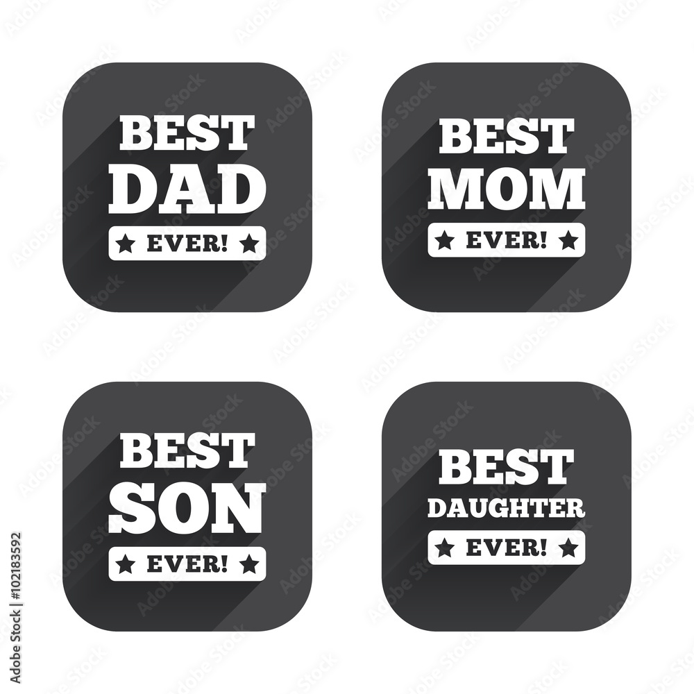 Best mom and dad, son, daughter icons. Best mom and dad, son, daughter icons.