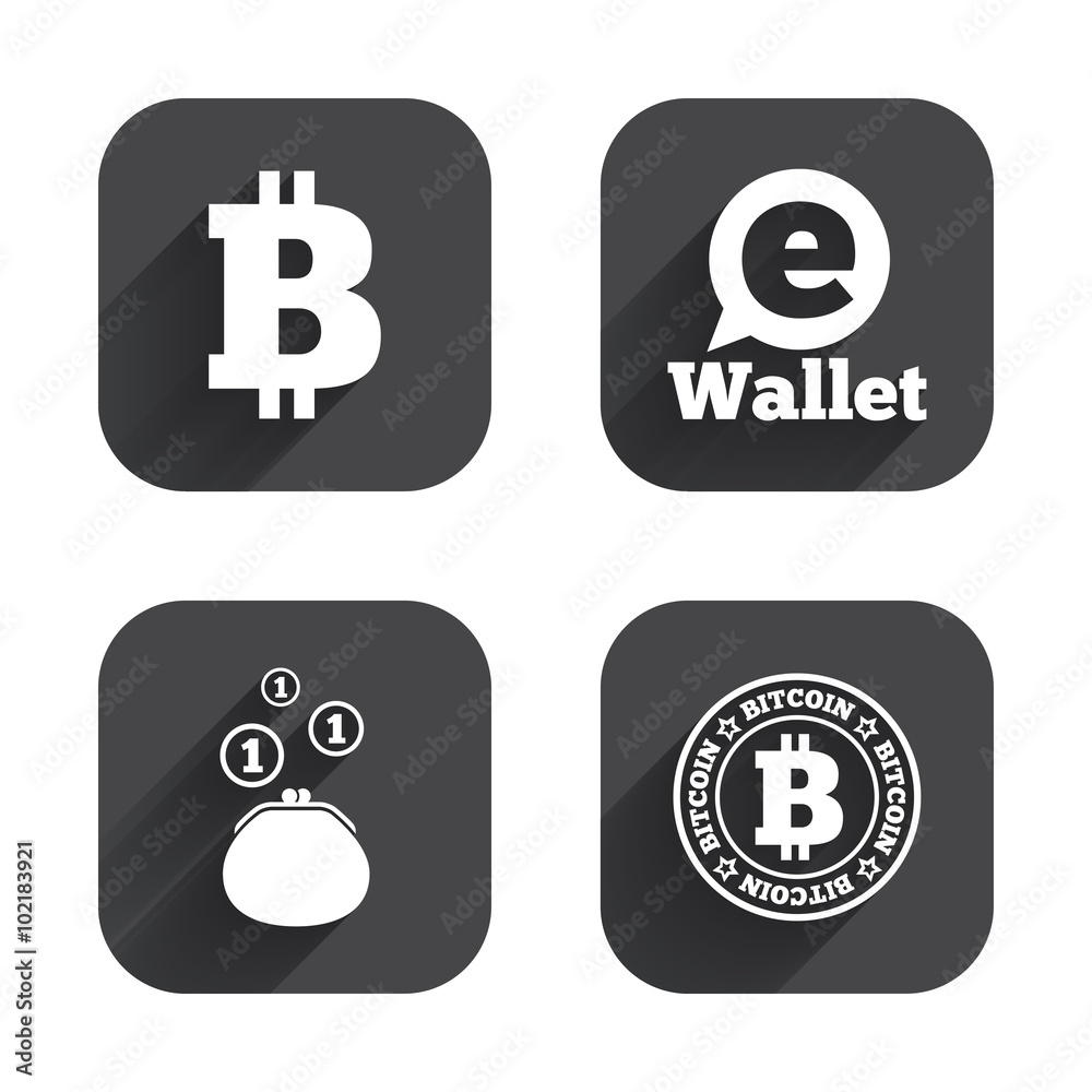Bitcoin icons. Electronic wallet symbol. Bitcoin icons. Electronic wallet symbol.
