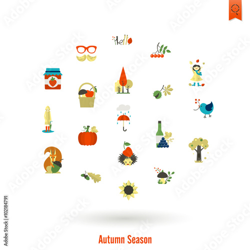 Set of Flat Autumn Icons