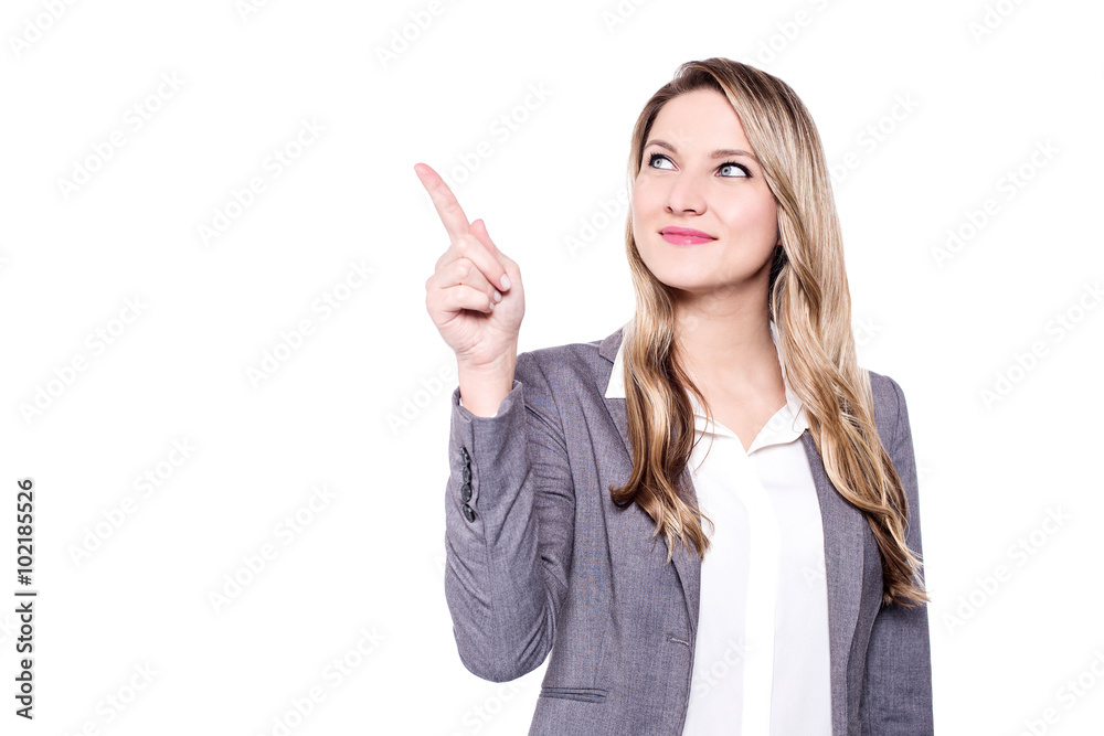 Young girl pointing towards a direction Young girl pointing towards a direction