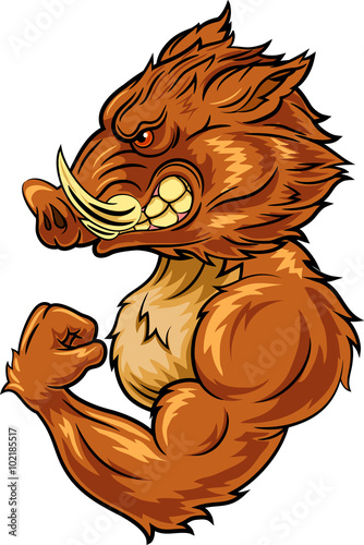 Cartoon angry wild boar mascot 