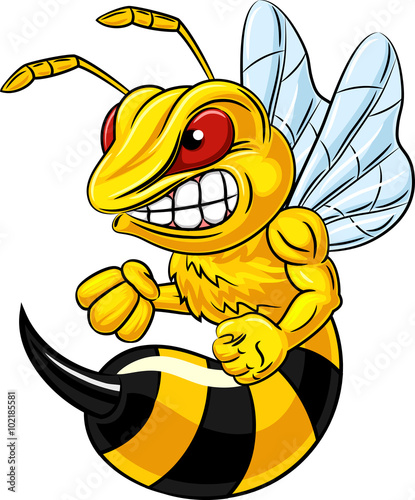 Illustration of angry bee mascot isolated on white background 