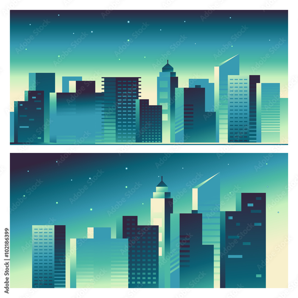Vector abstract city landscape in bright gradient colors