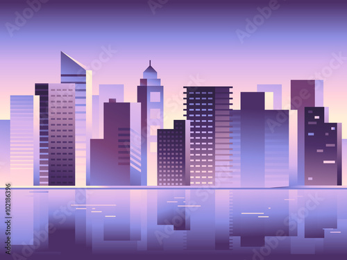 Vector abstract city landscape in bright gradient colors