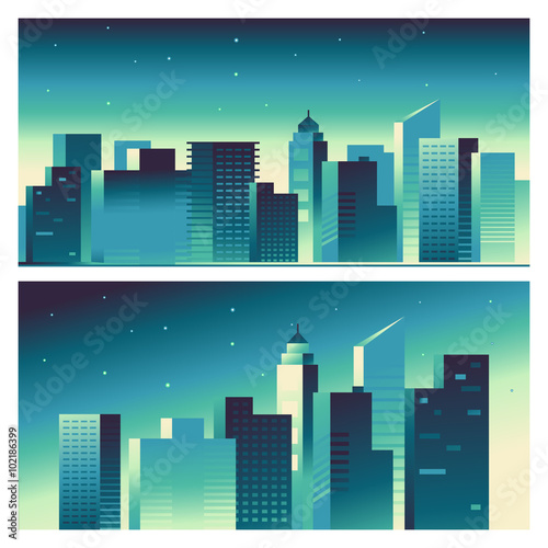 Vector abstract city landscape in bright gradient colors