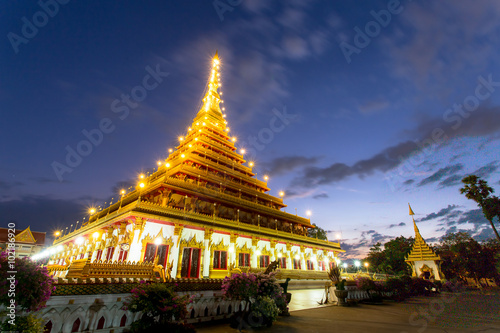 Thailand temple golden Stupa Khonkaen landmark, twilight