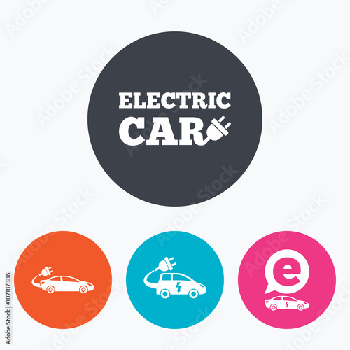 Electric car sign. Sedan and Hatchback transport