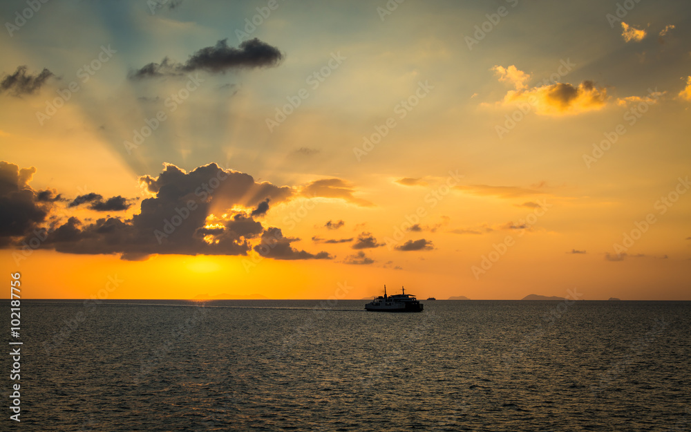 Scenery of the sea during sunset with ferry