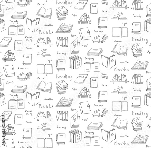 Seamless background hand drawn doodle Books and Reading set Vector illustration Sketchy book icons elements Symbols of reading and learning Book club Back to school Education University College symbol