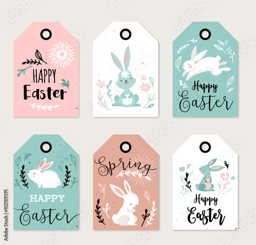 Easter tags, labels with cute banny photo