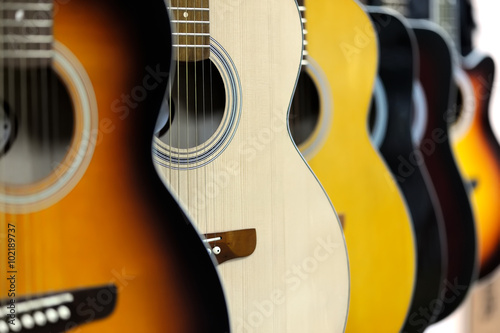 Guitars in music store