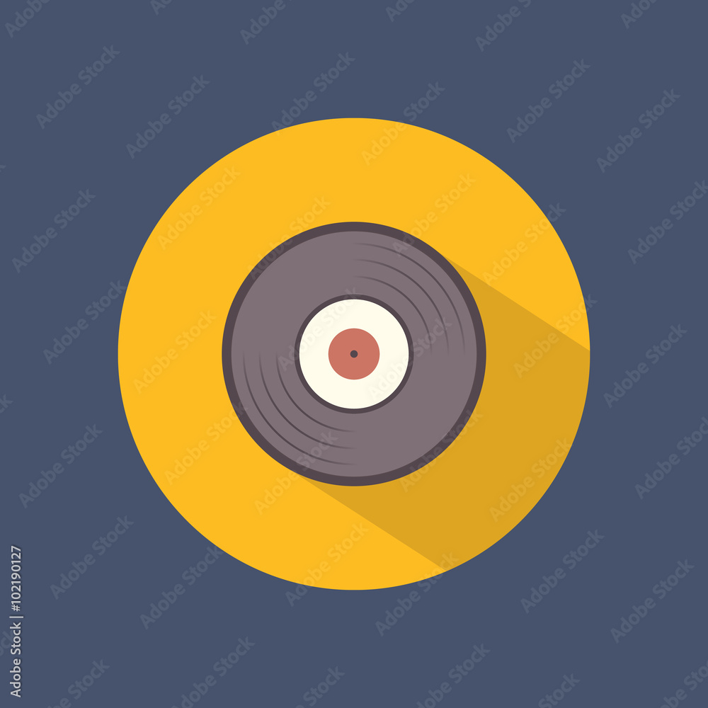 Vinyl round flat icon on dark background. Retro style. Vector illustration. Vinyl round flat icon on dark background. Retro style. Vector illustration.