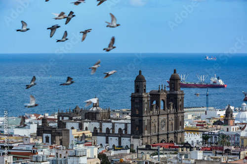 Cathedral of Santa Ana (Holy Cathedral-Basilica of the Canaries) in Las Palmas seen from a hill