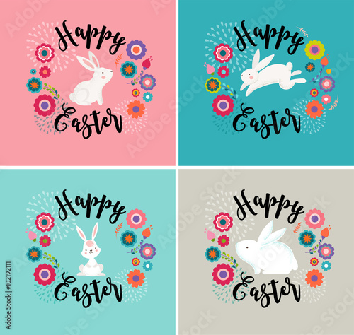 Easter design with cute banny greeting cards, invitations
