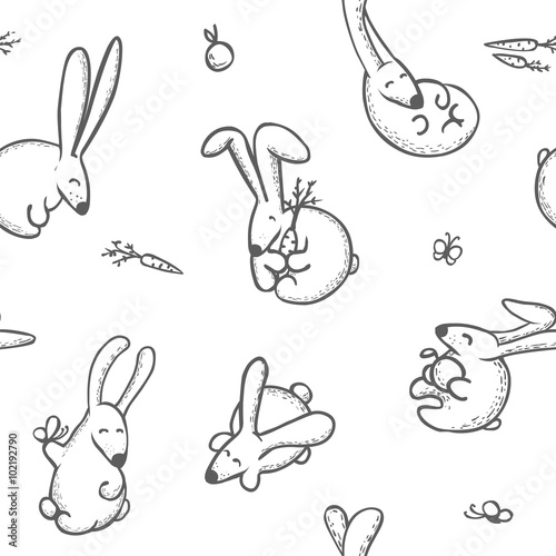 vector seamless kids pattern - cute lunear hares