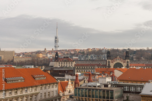 Prague  Czech Republic  Old Town in a retro style winter  cold toning. color images of Europe with space for text.