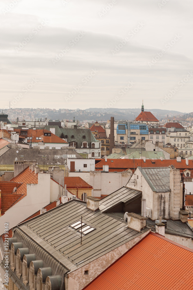 Fototapeta premium Prague, Czech Republic, Old Town in a retro style winter, cold toning. color images of Europe with space for text.