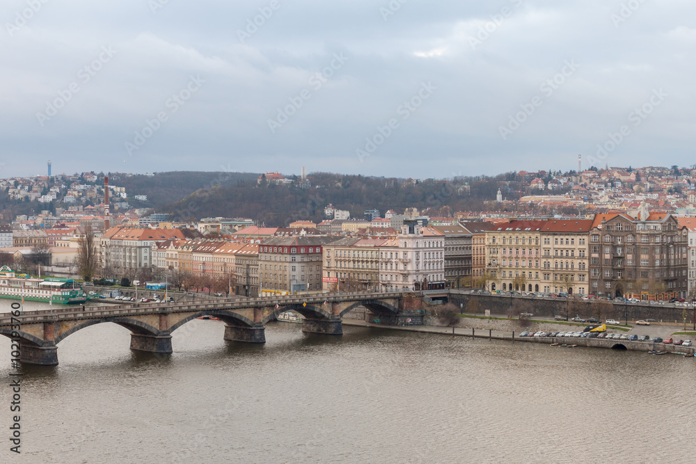 Fototapeta premium Prague, Czech Republic, Old Town in a retro style winter, cold toning. color images of Europe with space for text.