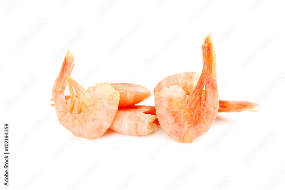 Fresh boiled shrimps isolated on a white