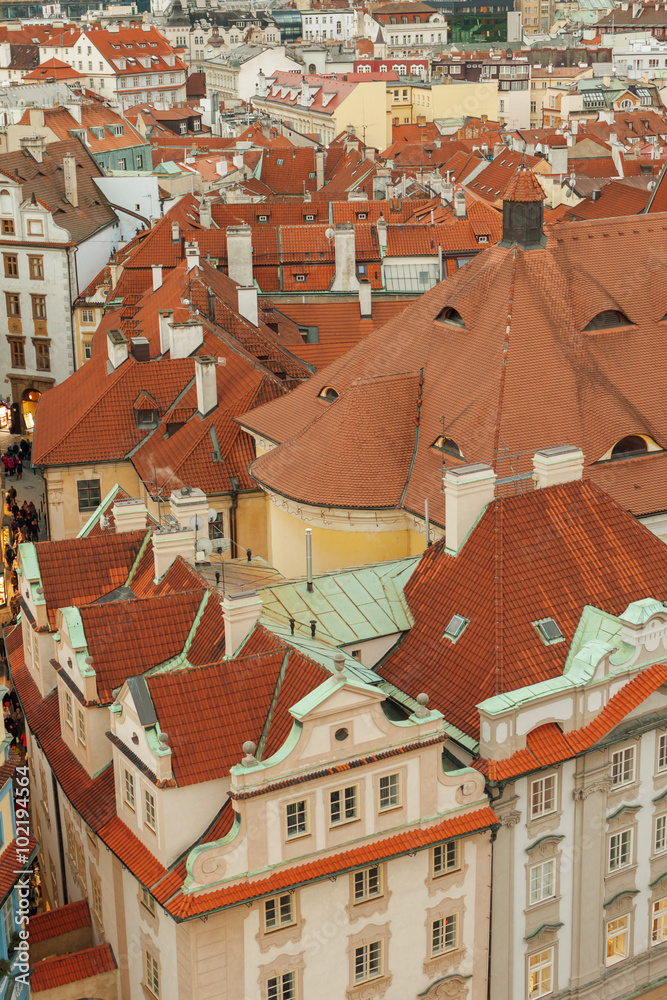 Prague, Czech Republic, Old Town in a retro style winter, cold toning. color images of Europe with space for text.