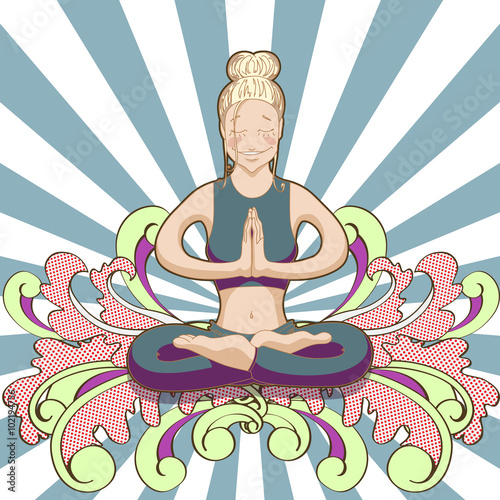 Smiling hipster woman in yoga lotus pose