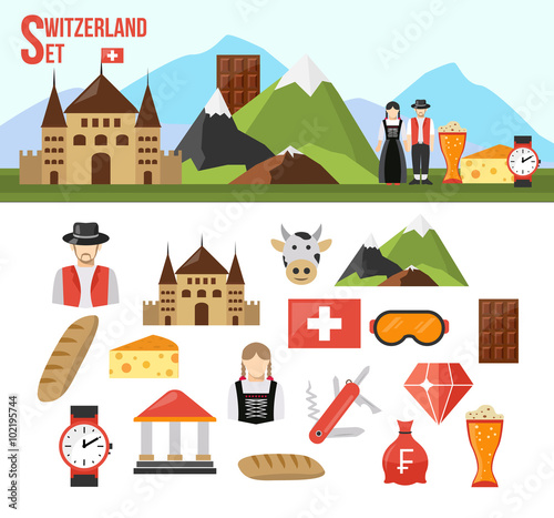 Switzerland symbols set