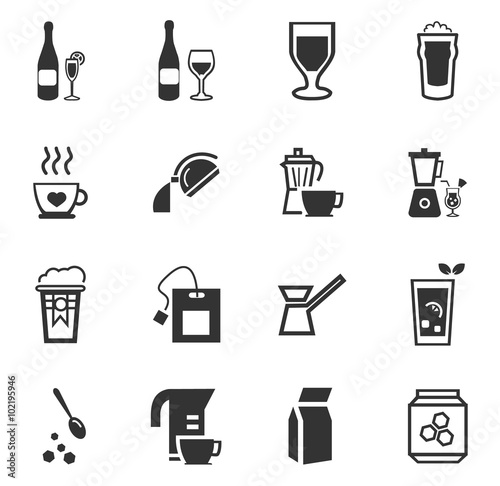 Utensils for the preparation of beverages icons set