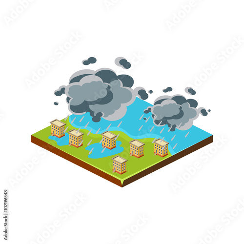 Flood in City. Natural Disaster Icon. Vector Illustration