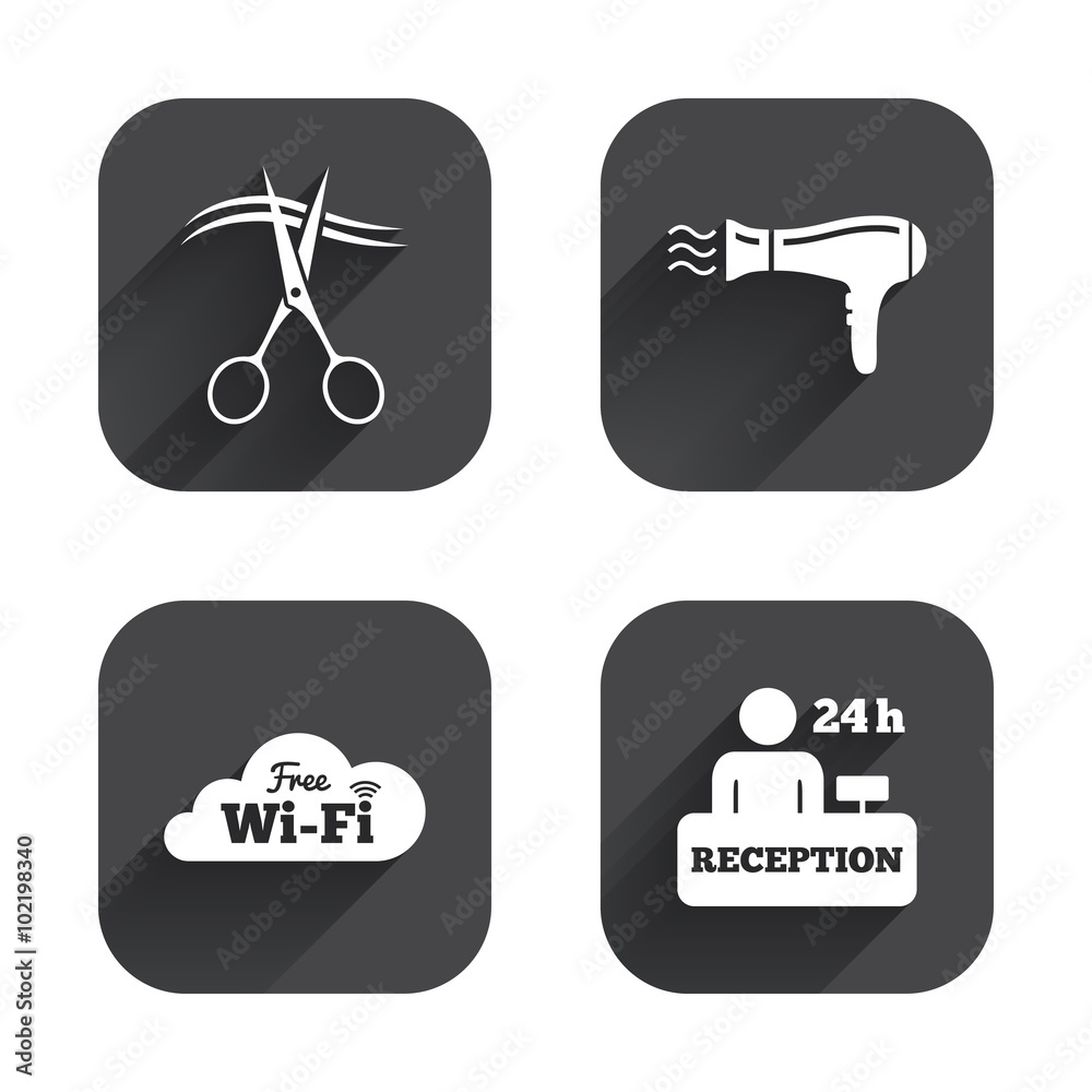 Hotel services icon. Wi-fi, Hairdryer.