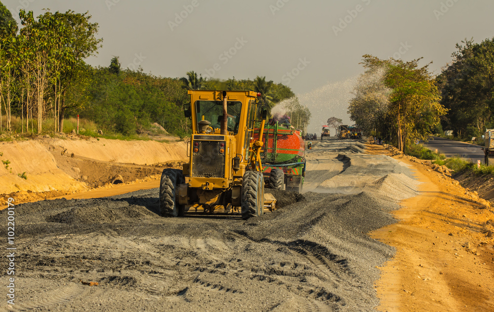 Obraz premium bulldozer blade, industrial machines working in sandpit 