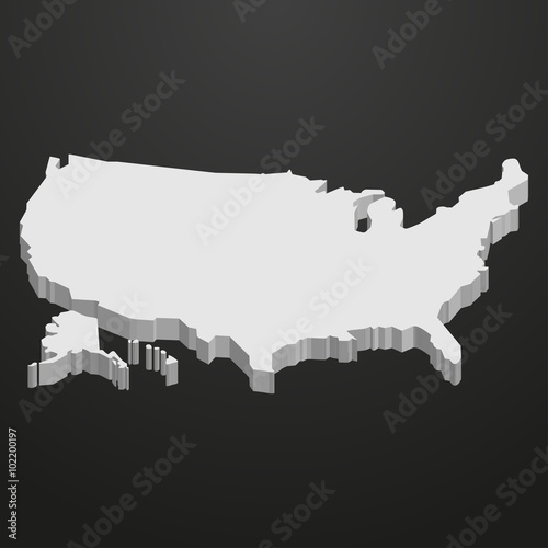 USA map in gray on a black background 3d