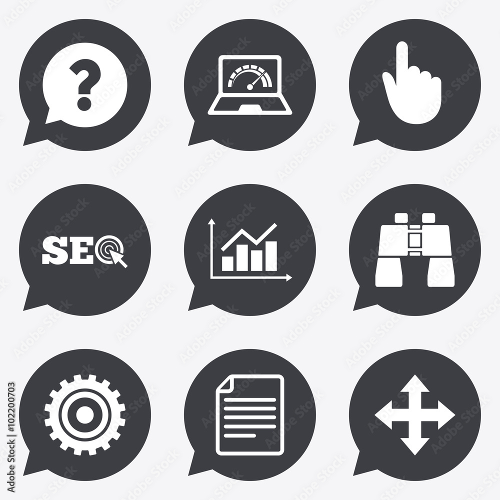 Internet, seo icons. Analysis chart sign.