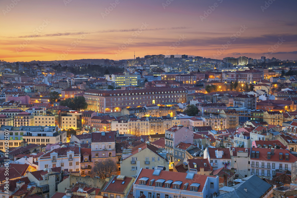 Lisbon. Image of Lisbon, Portugal during dramatic sunset.