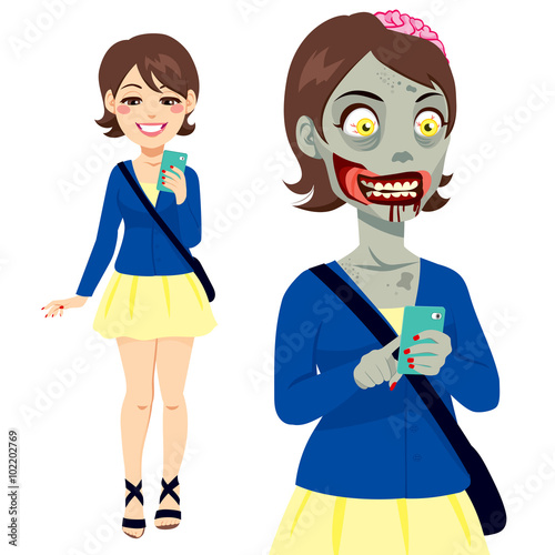 Girl walking and texting wi...
