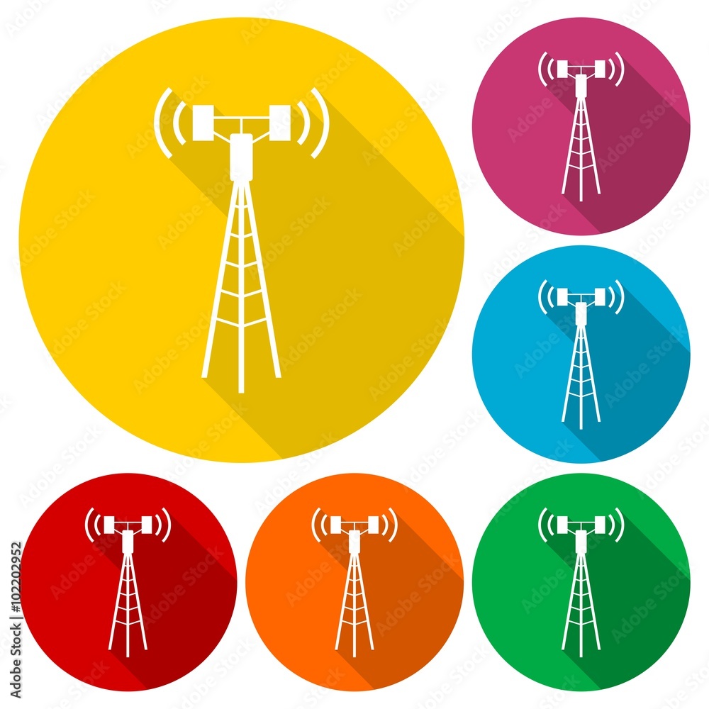 Communication antenna tower icons set with long shadow Communication antenna tower icons set with long shadow