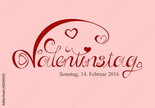 Valentinstag - Überschrift Element Ornament - mit Schwung, Herzen und schnörkelig - 14. Februar 2016 in den Farben Rosa und Rot