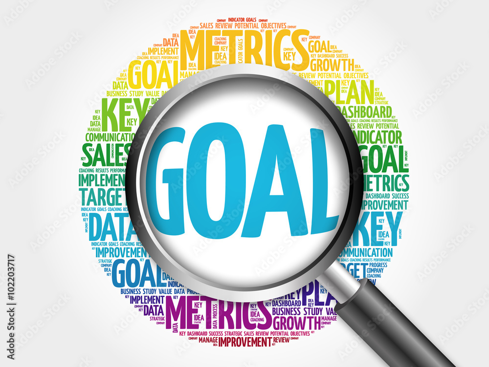 GOAL word cloud with magnifying glass, business concept GOAL word cloud with magnifying glass, business concept