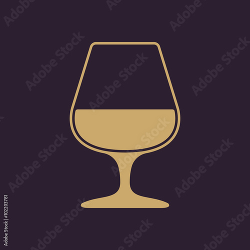 The glass with brandy icon. Brandy symbol. Flat