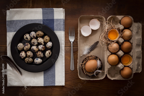quail eggs flat lay still life rustic with food stylish