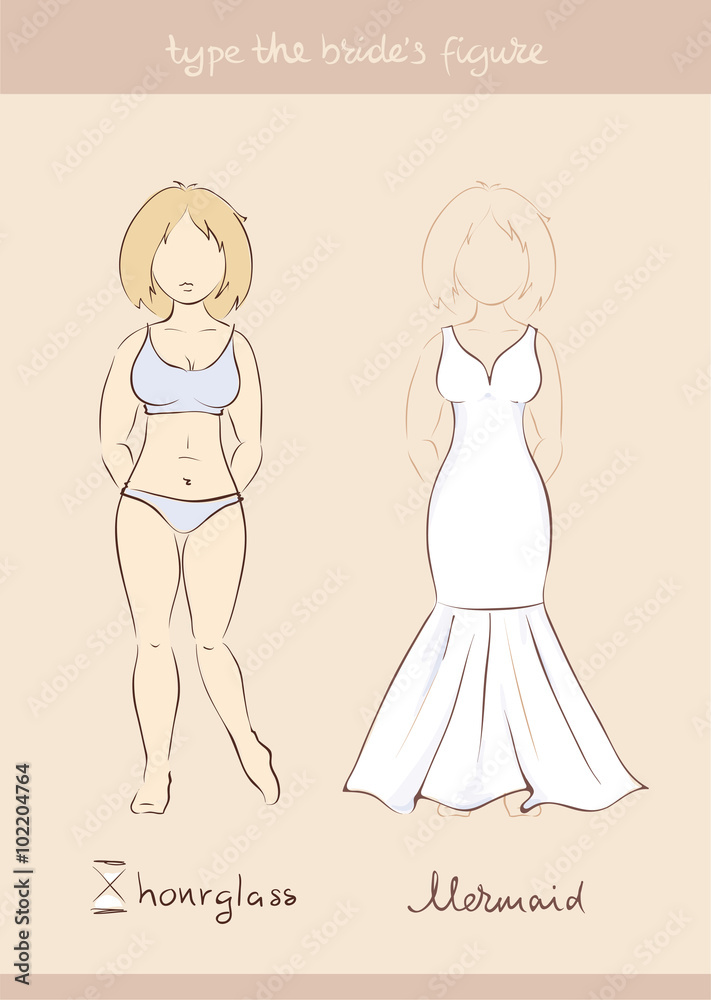 Wedding dress in mermaid style; vector illustration Wedding dress in mermaid style; vector illustration