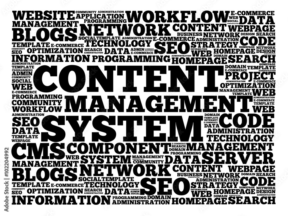 CMS Content Management System word cloud, business concept background